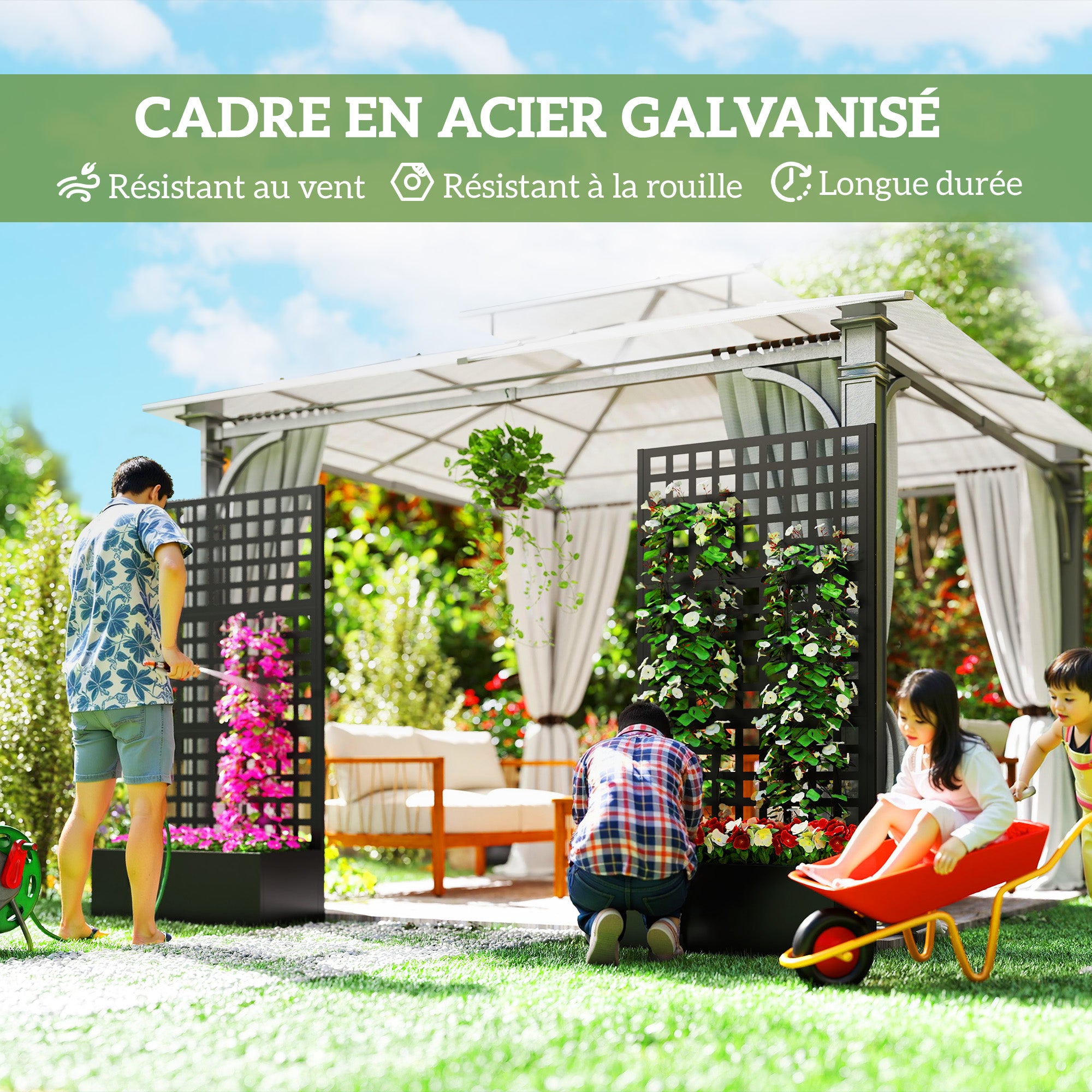 Jardinière avec treillis Acier galvanisée Outsunny - 4