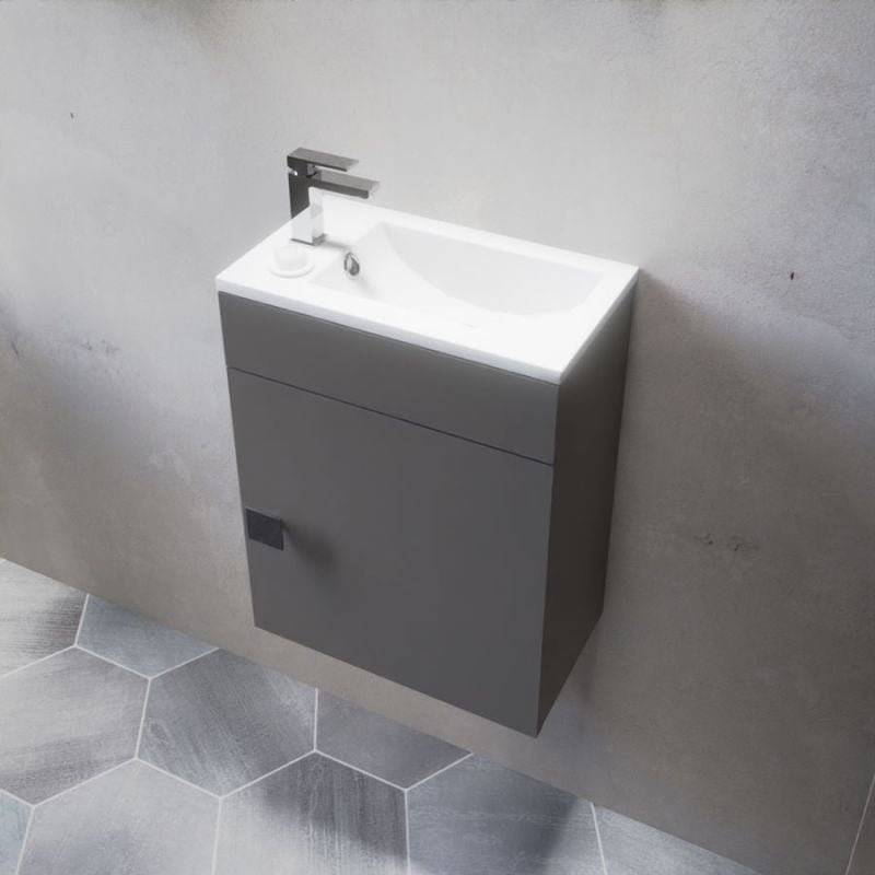 Meuble lave-mains SAFIA avec vasque et miroir - Gris - 2