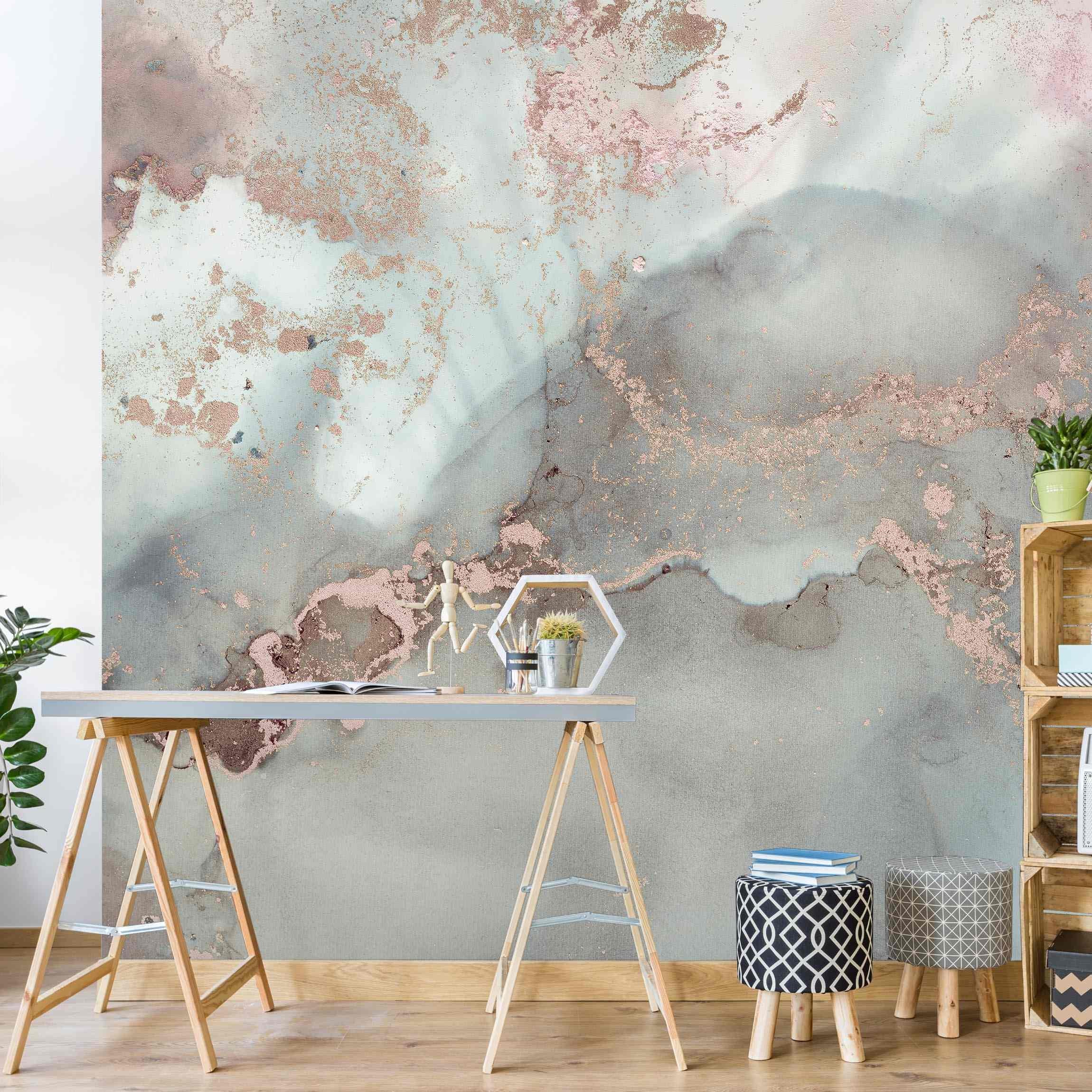 Papier peint panoramique abstrait art imitation pierre à motif marbre 245 - salon chambre cuisine couloir - Intissé 192 x 192 cm Smart - 4