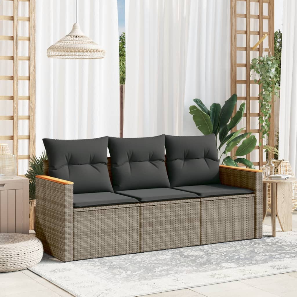 3-częściowa sofa do ogrodu, z poduszkami, szara, polirattanowa vidaXL
