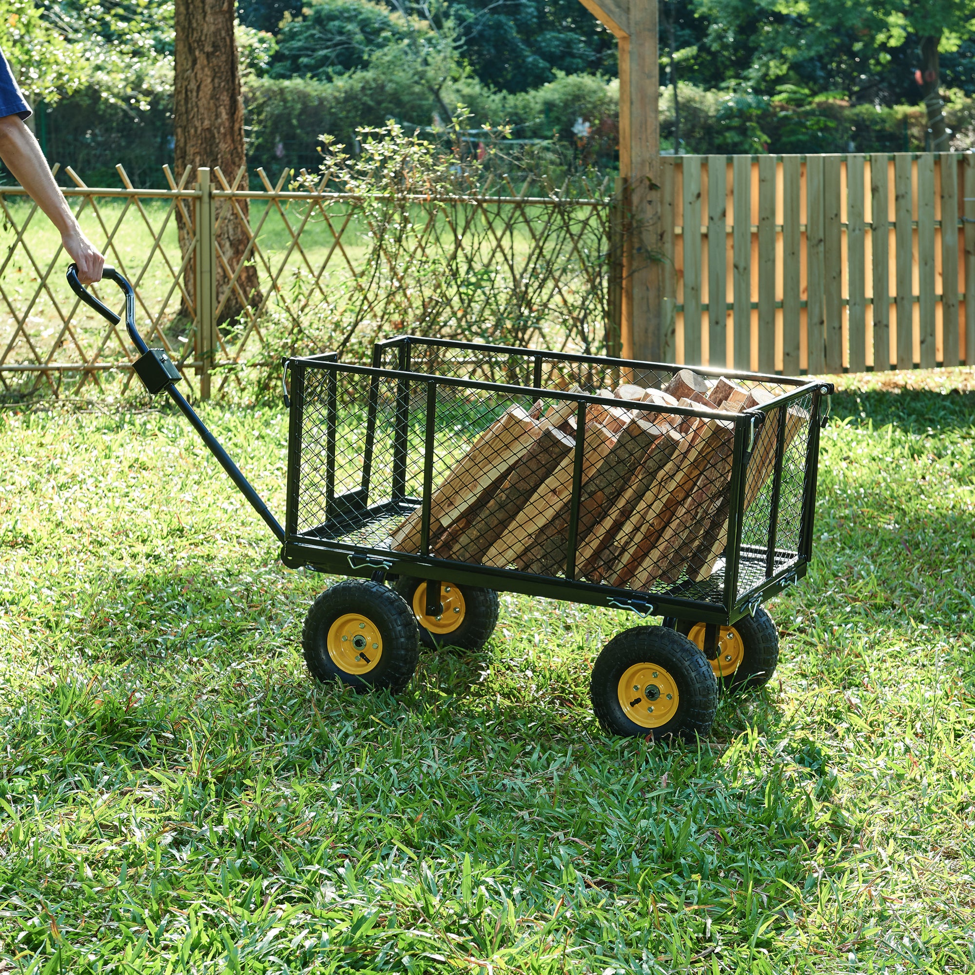 Chariot de jardin Corropoli parois latérales rabattables capacité de charge 550 kg noir jaune pro.tec - 5