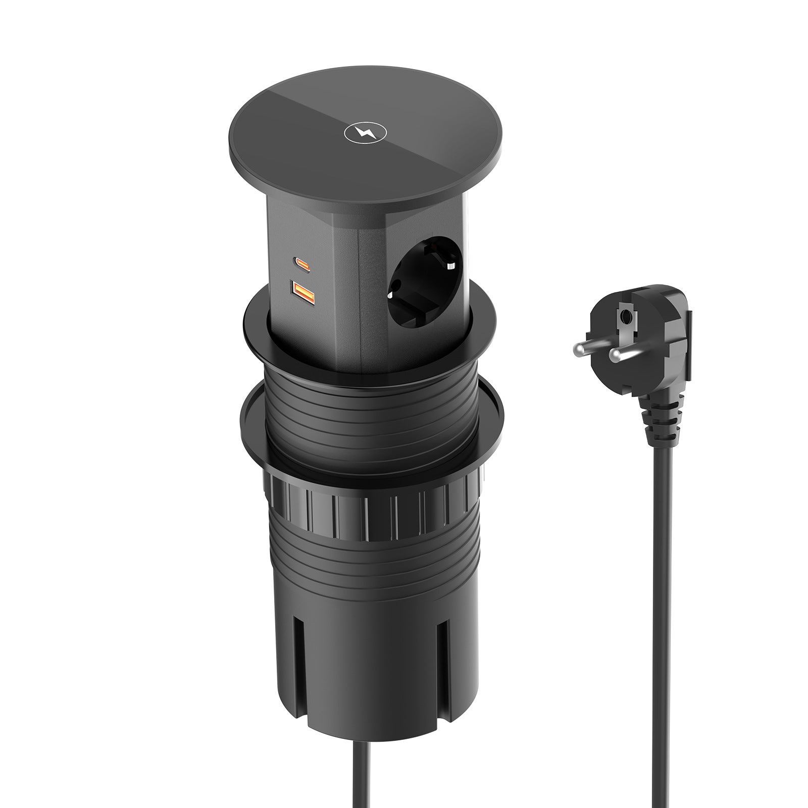 Prise électrique standard européenne avec charge sans fil 15 W, interrupteur, port USB-C de bureau, 1,8 m intégré - 7