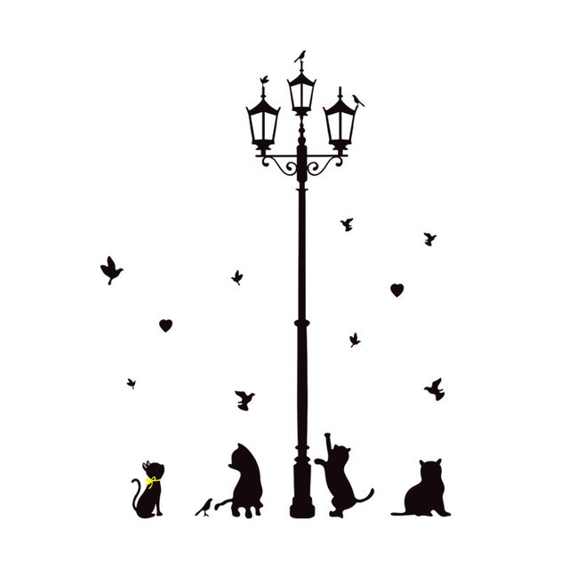 Stickers Muraux Chats Sous Un Lampadaire pour Créatif Personnalité Maison Chambre Salon - Noir