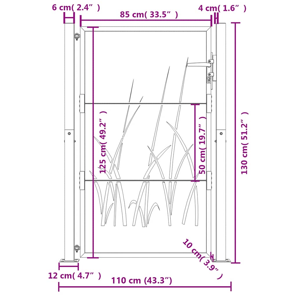 Portail de jardin Anthracite 100x125 cm Acier Design Herbe vidaXL - 3