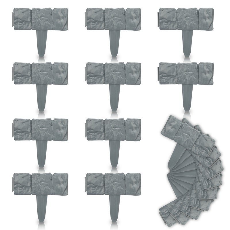 UISEBRT 20 Pezzi Bordo per Giardini Grigio 5m, Bordo per Prato in plastica, Effetto Pietra, Palizzata per Giardino Bordo Aiuole, Grigio
