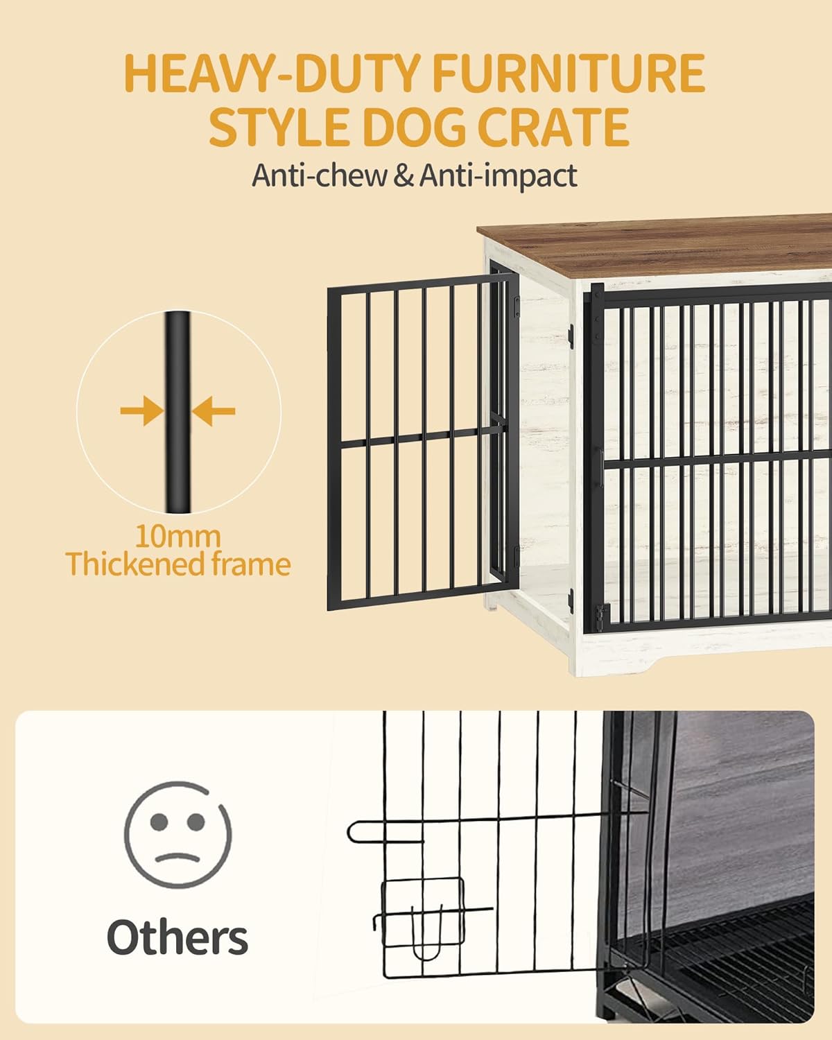 Caixa de transporte para cães, mesa de apoio, canil moderno, casota para cachorros, casota para animais de estimação, 2 portas, branco e castanho - 3