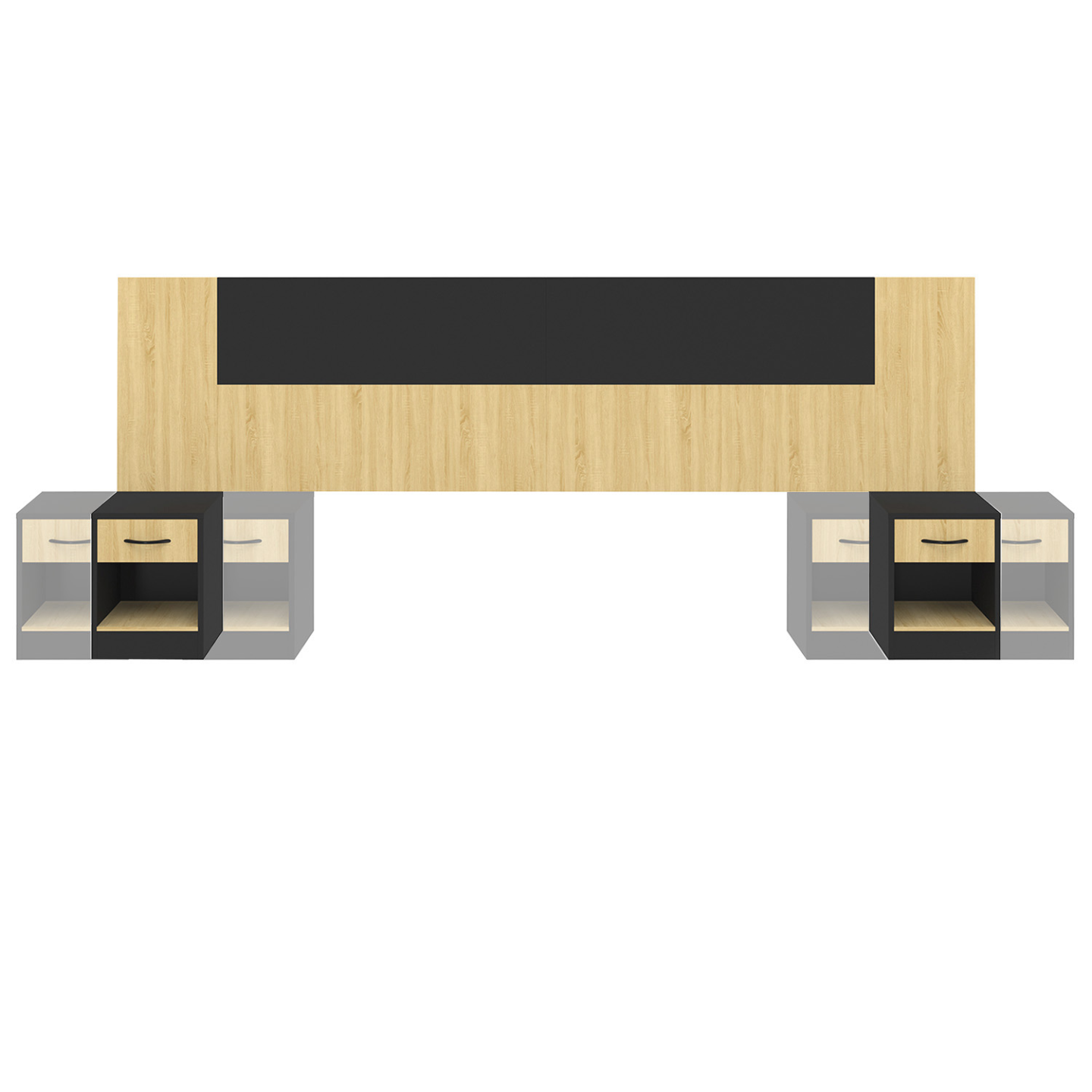 Tête de lit sur pied avec chevets modulables SAPA pour lit 140, 160 ou 180 cm bois et noir - 3