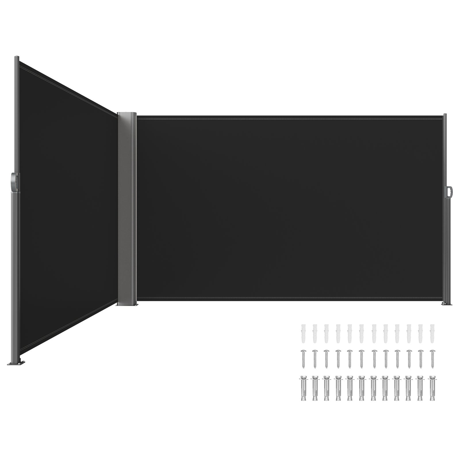 Tarasowa markiza przeciwwiatrowa z roletą boczną rozkładana 180 x 600 cm czarna do użytku prywatnego lub komercyjnego VEVOR