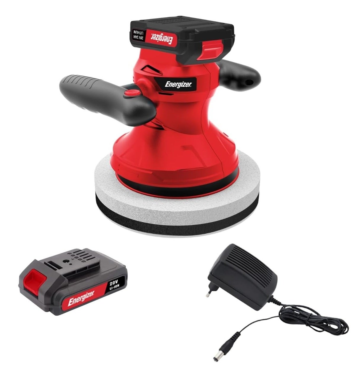 Pachet Slefuitor Orbital pe acumulator Energizer, disc de slefuire 250mm, 20V, 3.000rpm, 6 viteze, set accesorii inclus, acumulator 2A si incarcator