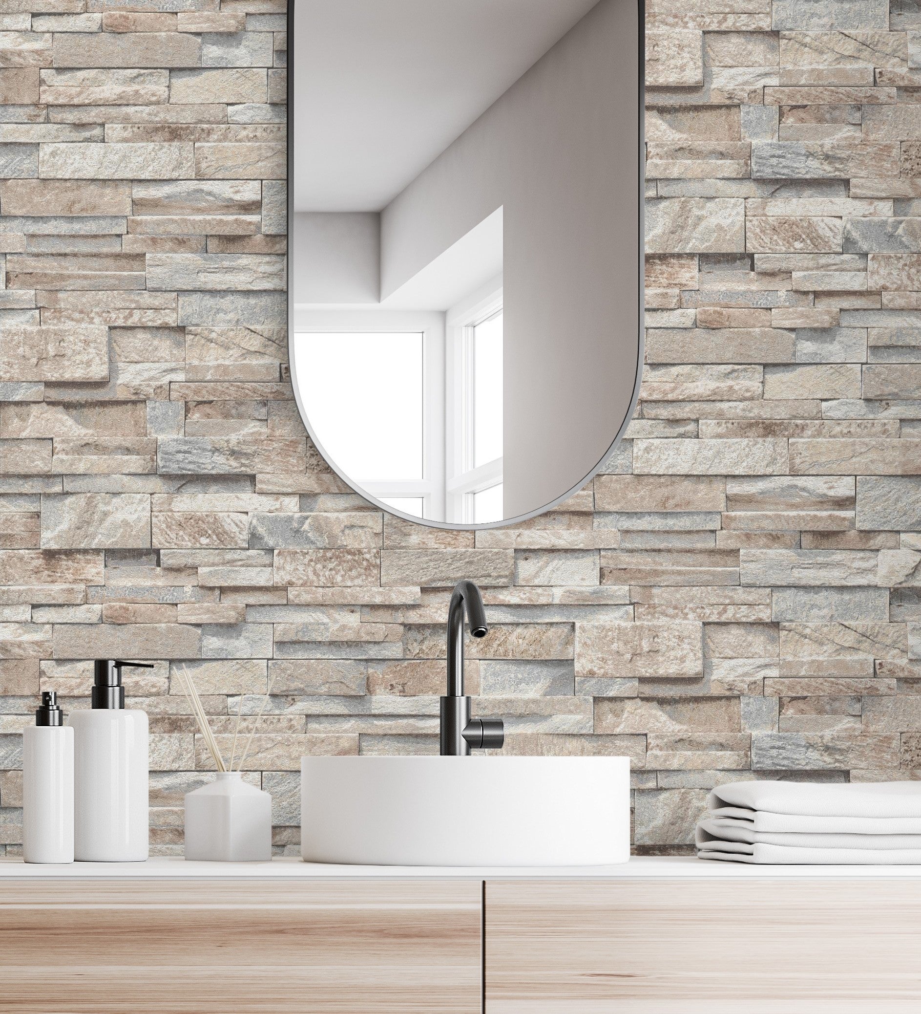 Papier peint vinyle lessivable imitation mur de pierre d'ardoise texturé en relief - Austin Stone 127671 de GAULAN - Rouleaux de 10 m x 0,53 m - 5