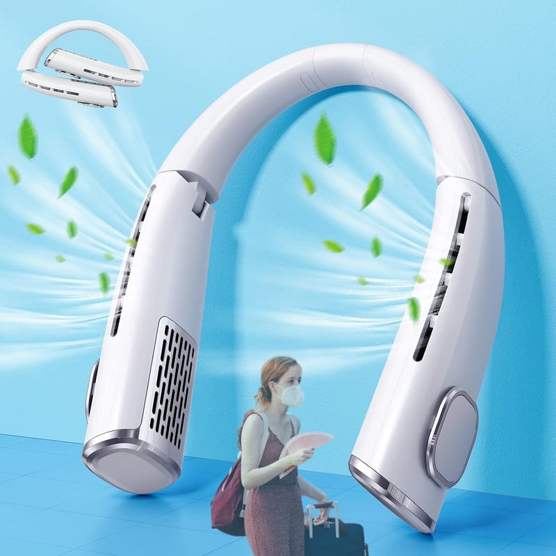 Wentylator na szyję, przenośny wentylator na szyję z akumulatorem, zasilany przez USB-C, 4000 mAh, przenośny, 3 prędkości, 360°, pokonaj upał, wiatr