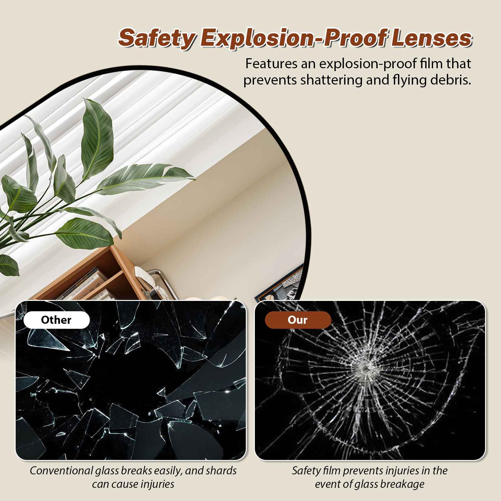 Specchio Ovale 50x70cm con Pellicola di Sicurezza, Vetro Alta Qualità, Riflesso Chiaro e Anti-Esplosione - 5