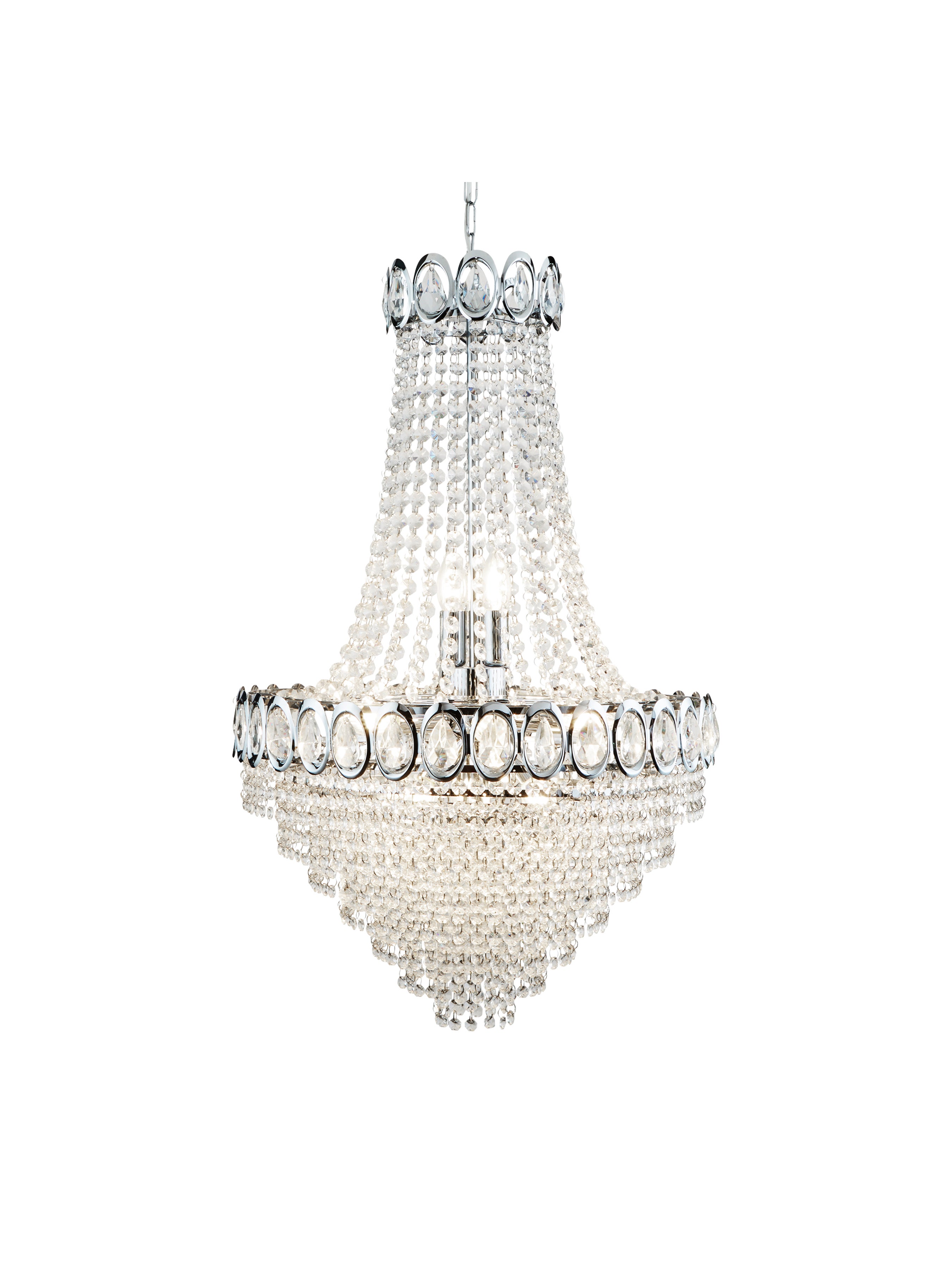 Lustre Rond Avec Perles Transparentes - 3 Bras, Culots E14 - 36x42 Cm - Métal Et Acrylique - Blanc, Or, Argent