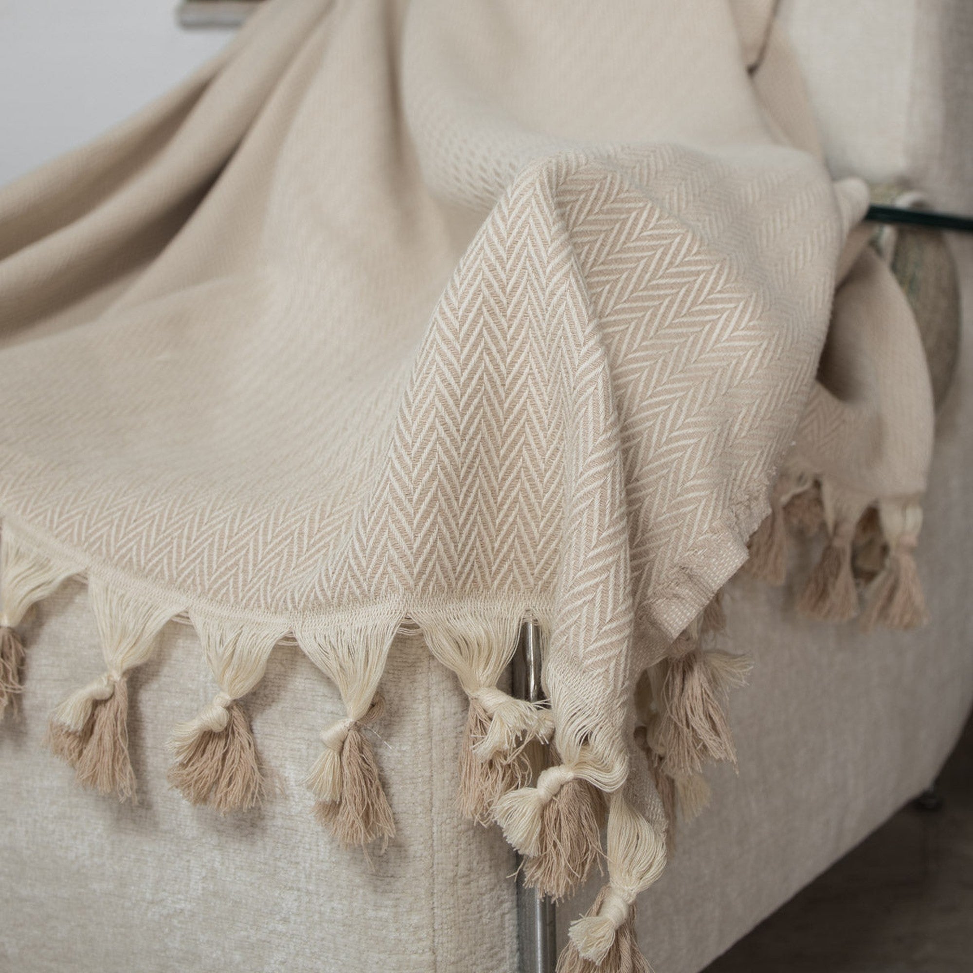 Plaid 130x170 coton taupe clair - 4