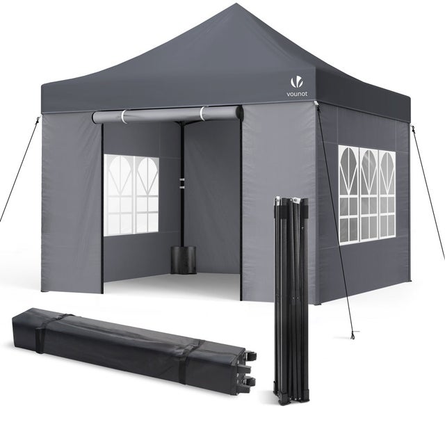 Gazebo Giardino 3x3m Pieghevole con 4 Parti Laterali, Tenda per Feste Pop up con 4 Sacchi di Sabbia e Borsa di Trasporto, Grigio