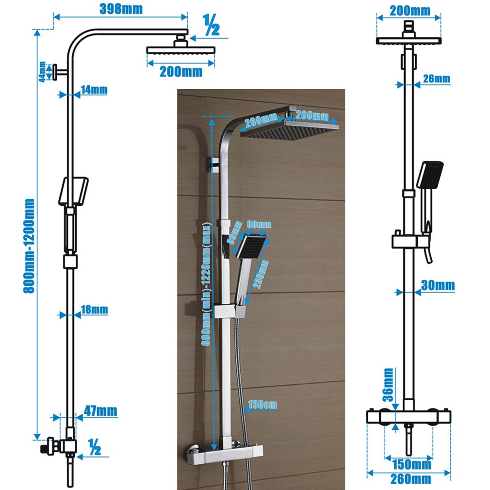 Auralum max Système de Douche Carré Colonne de Douche avec Mitigeur Colonne de Douche Thermostatique Design Unique Système de Douche, EU Modèle - 9