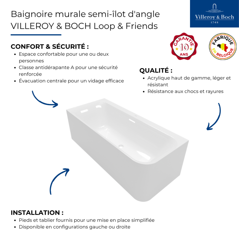 Baignoire semi-îlot d'angle VILLEROY & BOCH Loop & Friends version droite - 3