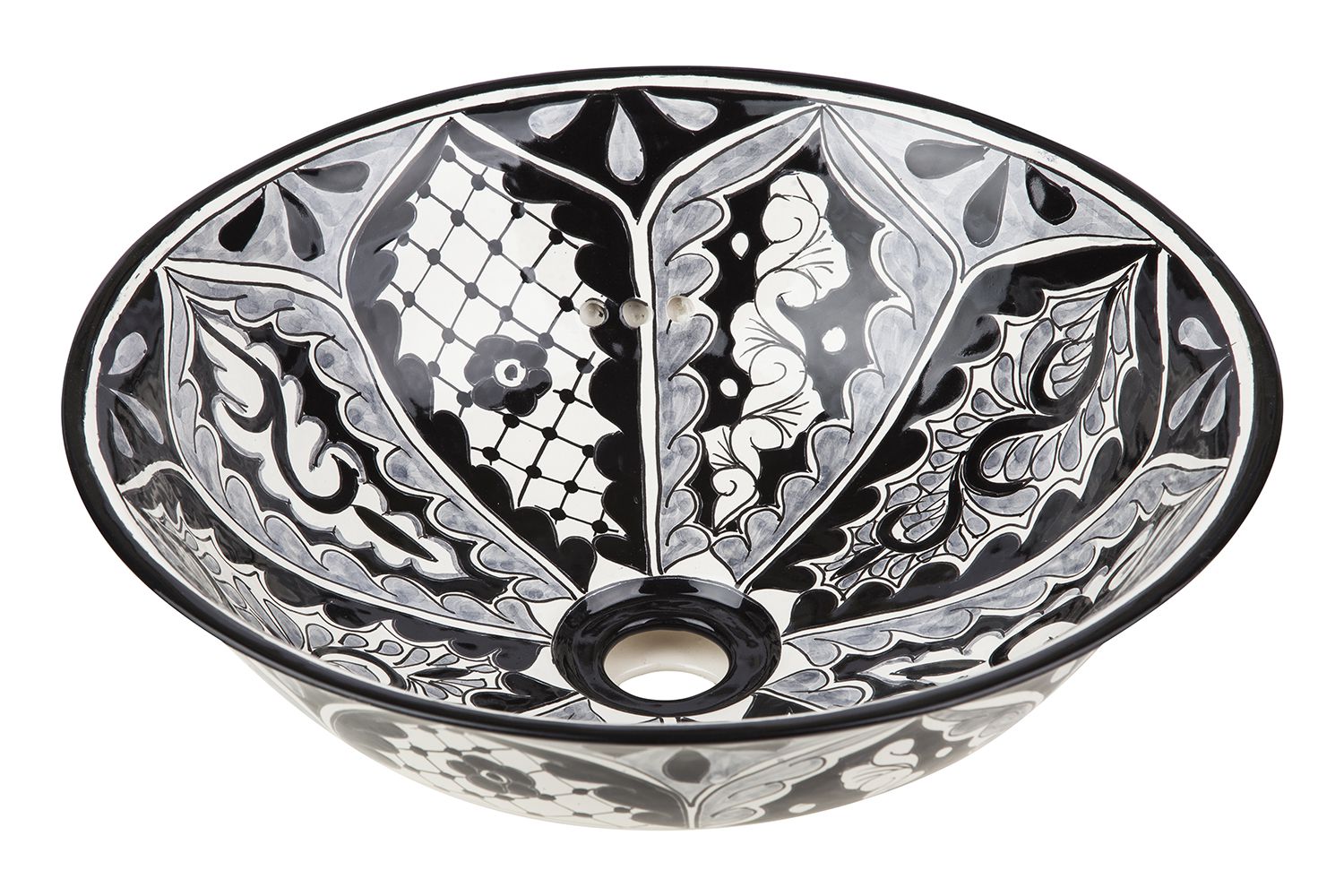 Meksykańska ceramiczna umywalka nablatowa Atalaya – okrągła umywalka łazienkowa Półwpuszczana płyta 40,5 x 15 cm | Umywalka z motywami Talavera