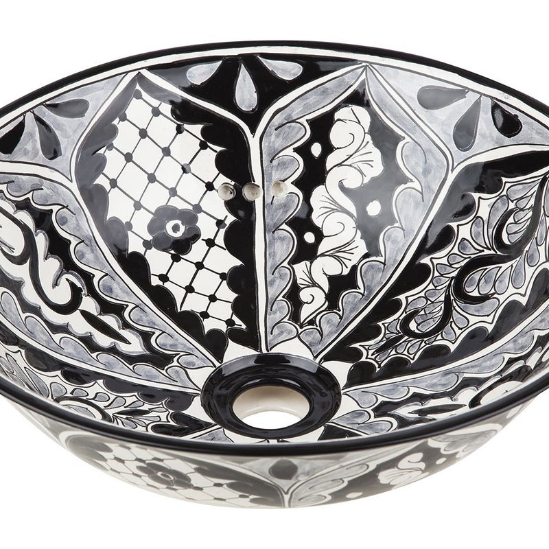 Meksykańska ceramiczna umywalka nablatowa Atalaya – okrągła umywalka łazienkowa Półwpuszczana płyta 40,5 x 15 cm | Umywalka z motywami Talavera