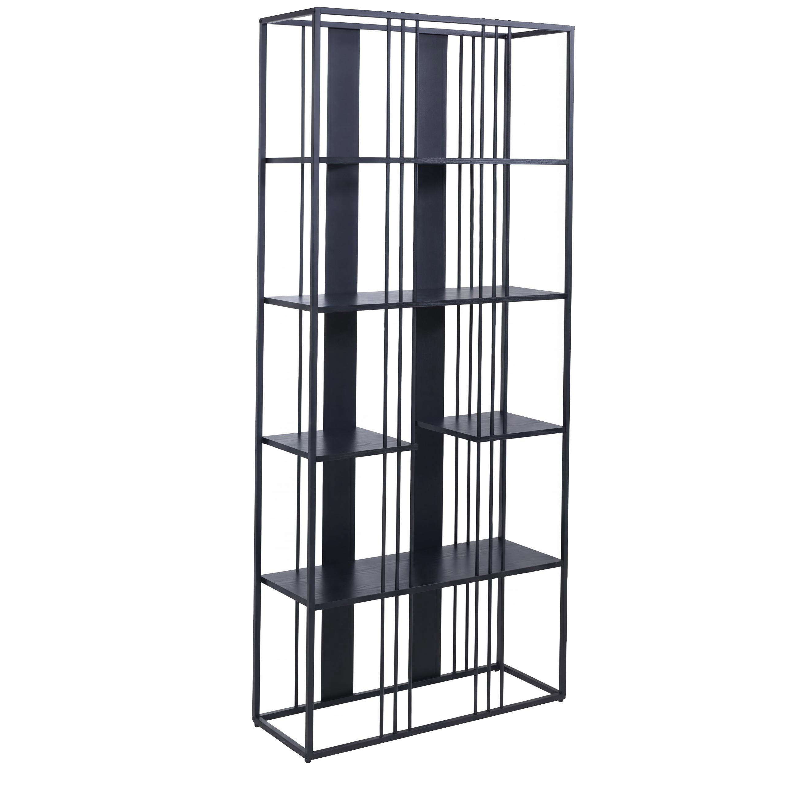 Regał HWC-P12, regał na książki, wysoki regał, metal przemysłowy melamina z certyfikatem MVG 180x80x31cm ~ czarny, czarny