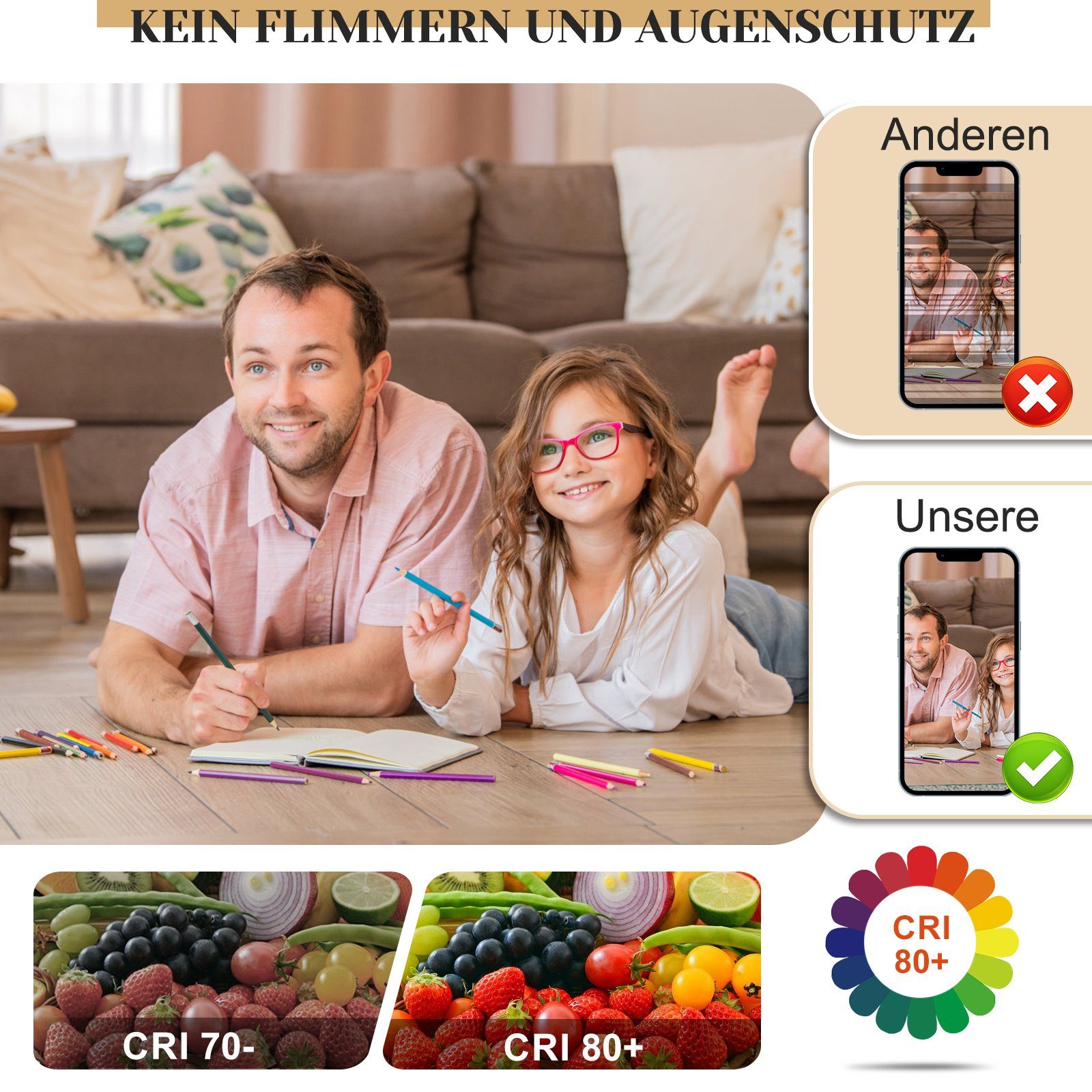 NETTLIFE Plafonnier LED Dimmable Grand 100cm Salon 90W Moderne Noir avec Télécommande - 3