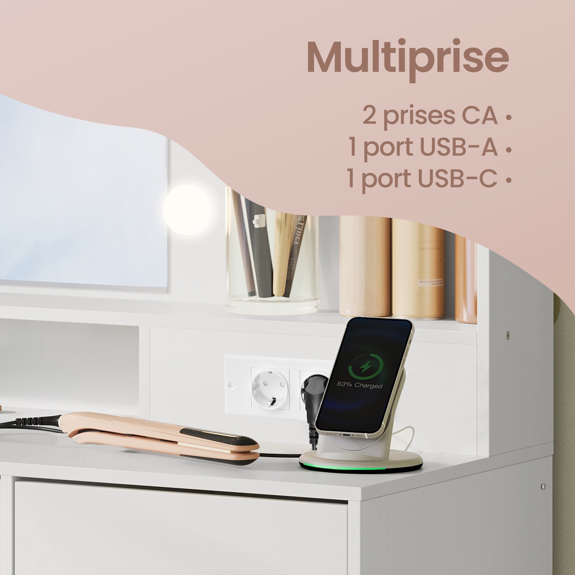 Coiffeuse avec Miroir LED, Multiprise, 9 Tiroirs, 9 Ampoules, Éclairage 3 Couleurs, Blanc - 4