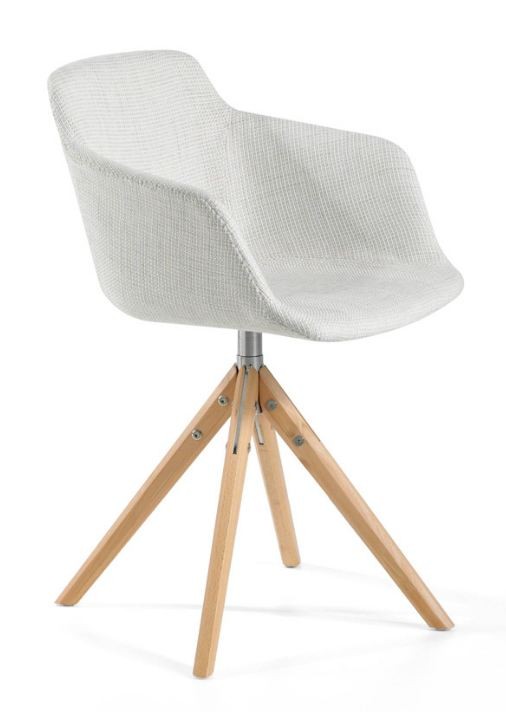 Silla giratoria de tela y patas de fresno macizo claro elabola-color mirage 55