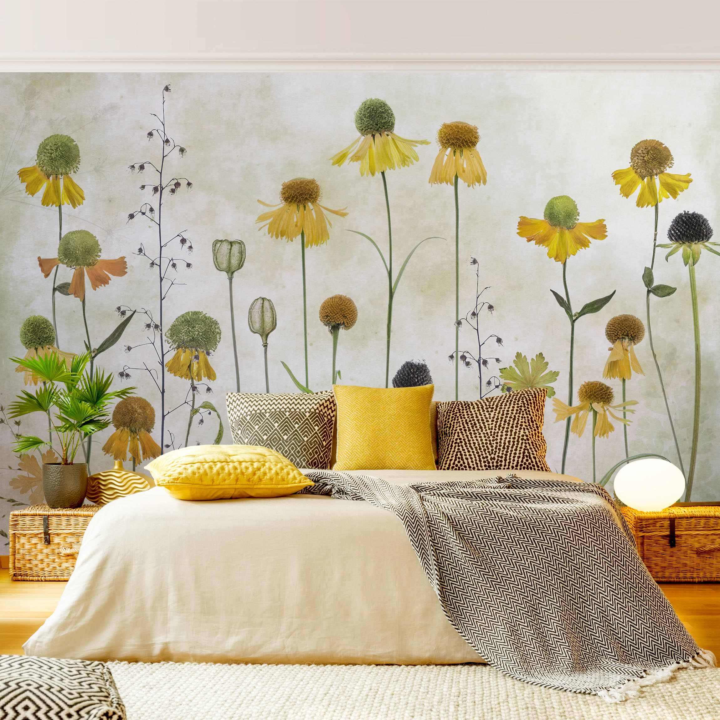 Papel pintado fotomural flores délicates helenio vintage rústico arte 234 - salón dormitorio cocina - tnt 288 x 190 cm adhesivo