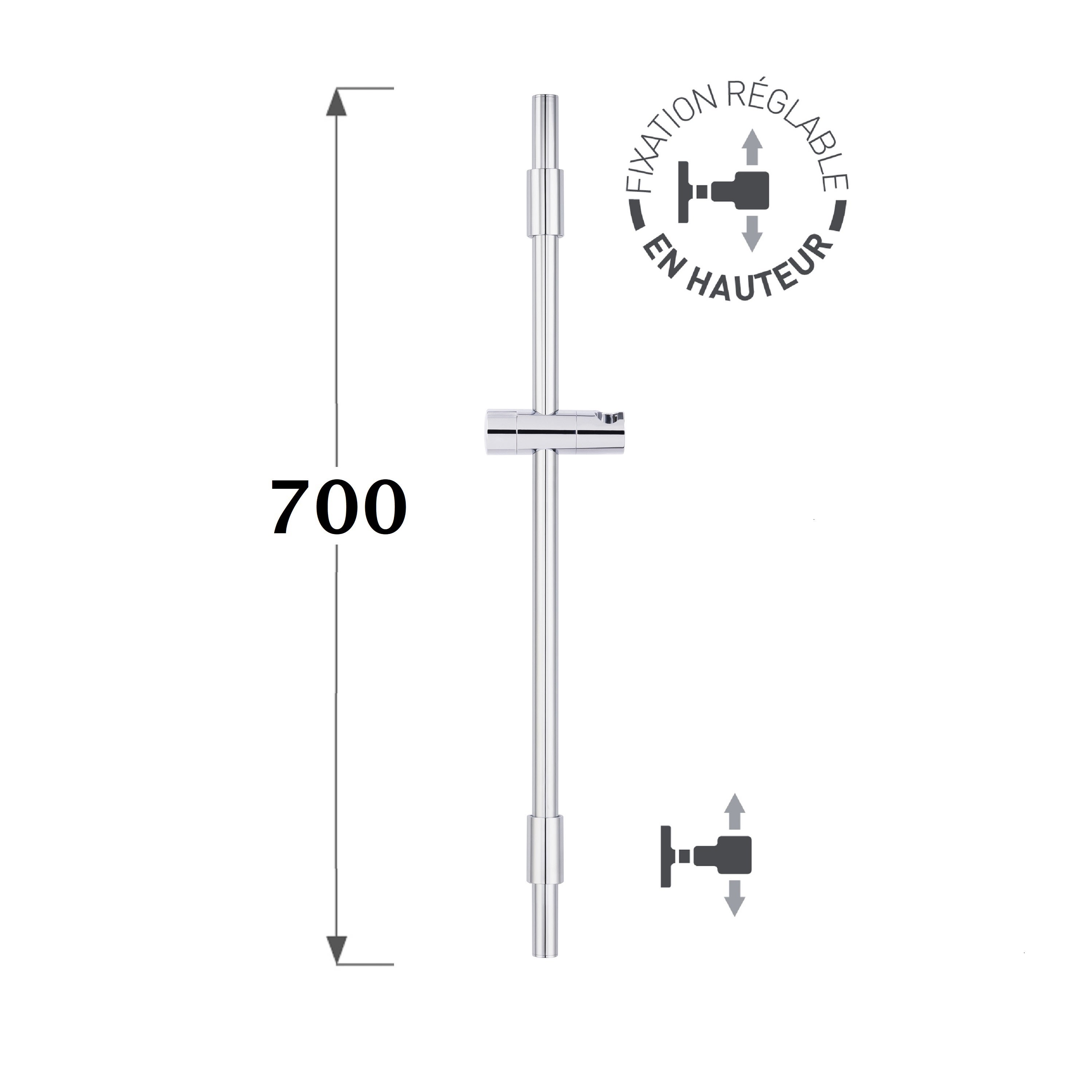 Barre de douche chromée fixations ajustables hauteur 70 centimètres by Eurosanit - 5