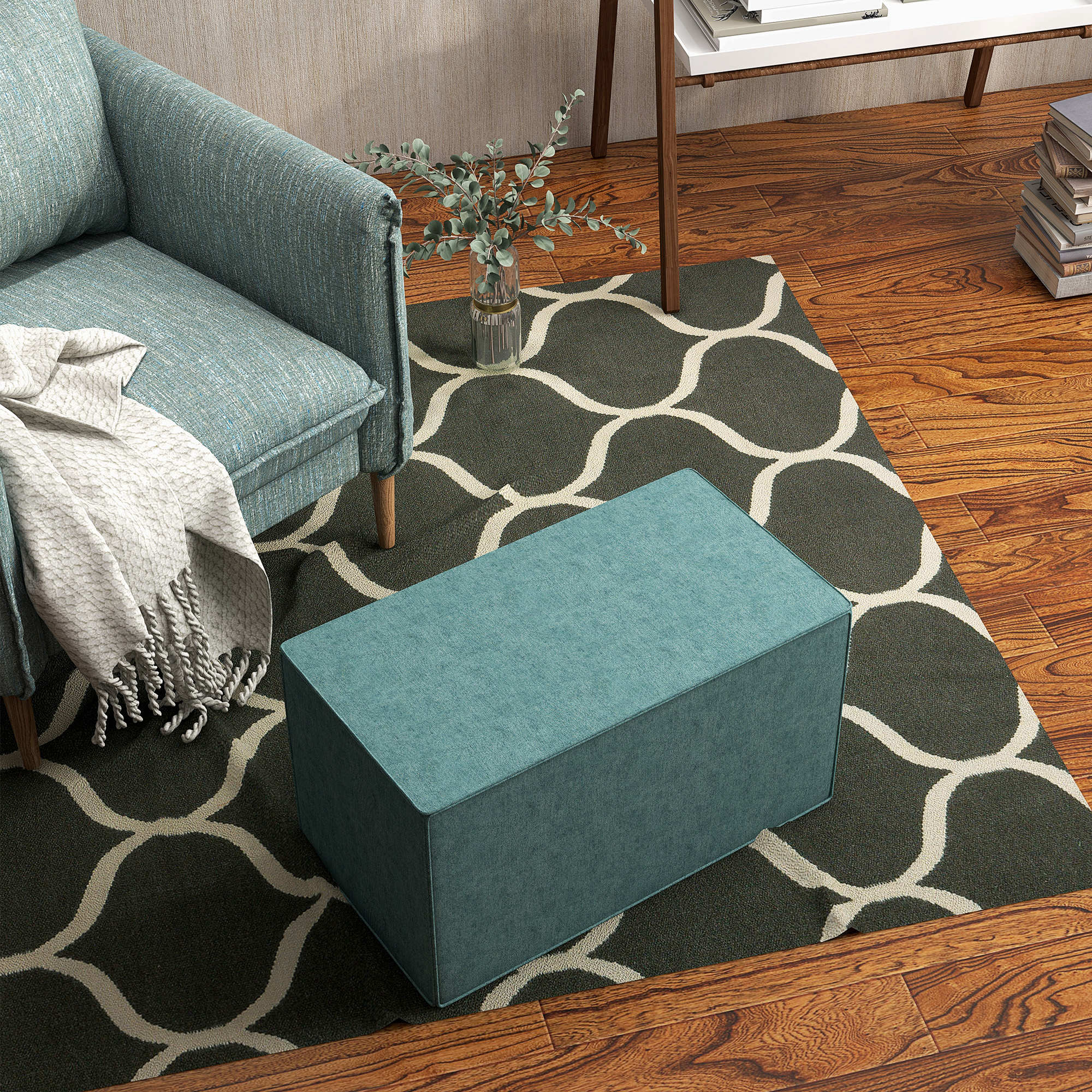 HOMCOM Poggiapiedi 2 in 1 con Rivestimento Rimovibile in Tessuto Effetto Lino, 75x41x41 cm, Verde - 9