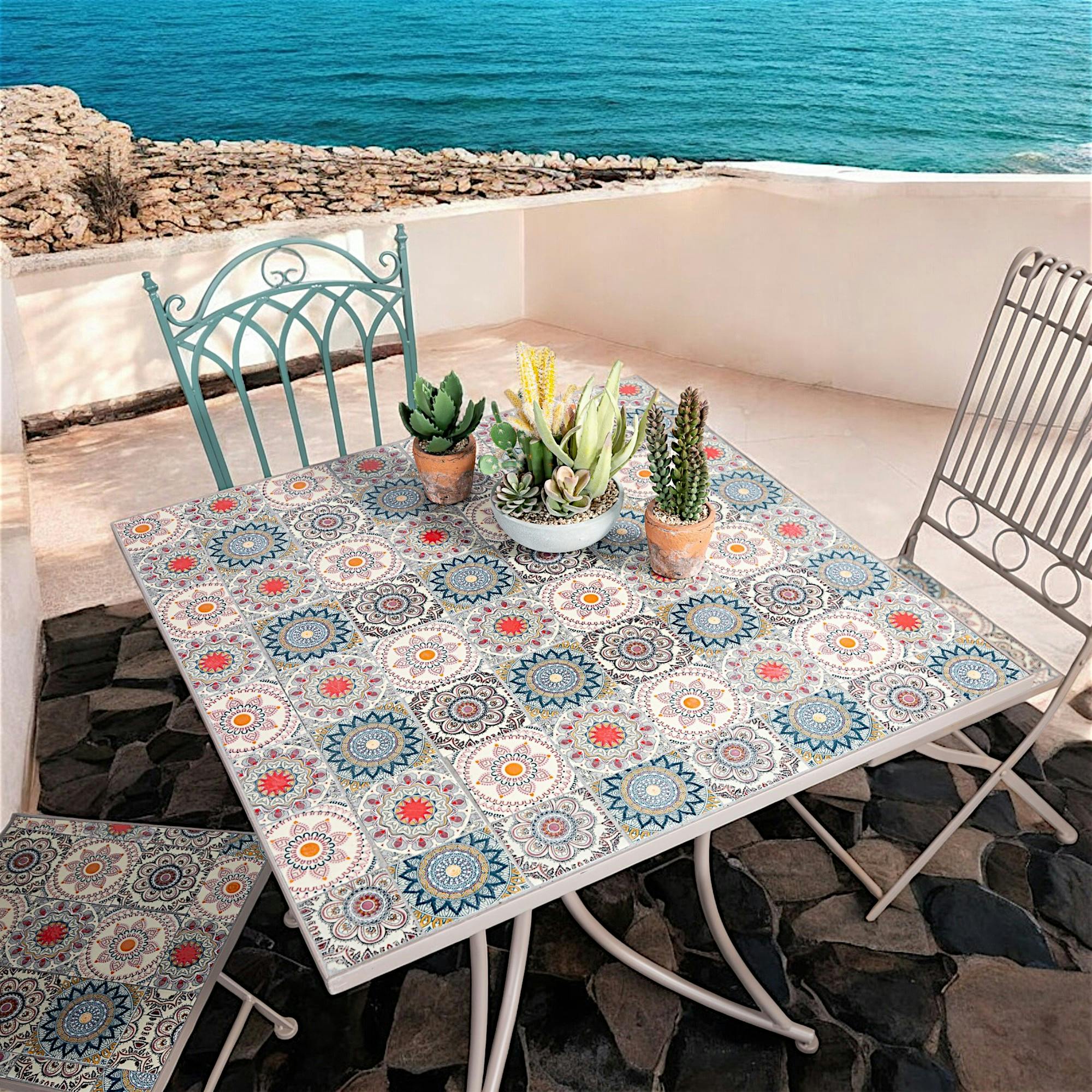 Table à manger de jardin carré en Métal Marron 2 places - 3