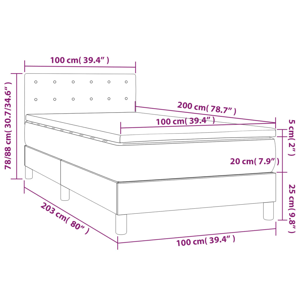 Sommier à lattes de lit avec matelas LED Bleu foncé 100x200 cm - 8