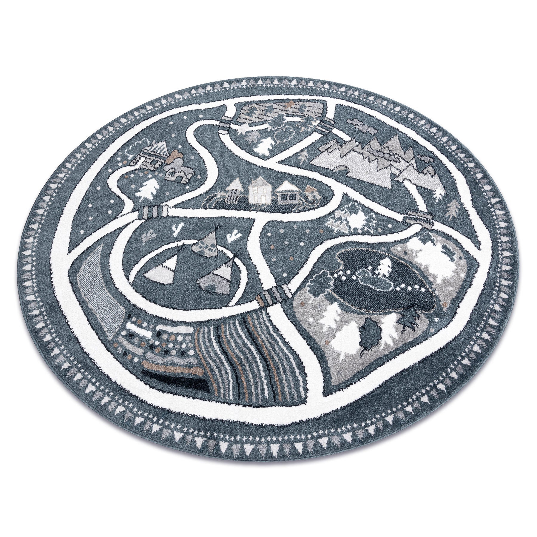Alfombra fun land para niños, la aldea, calles, circulo - azul circulo 120 cm