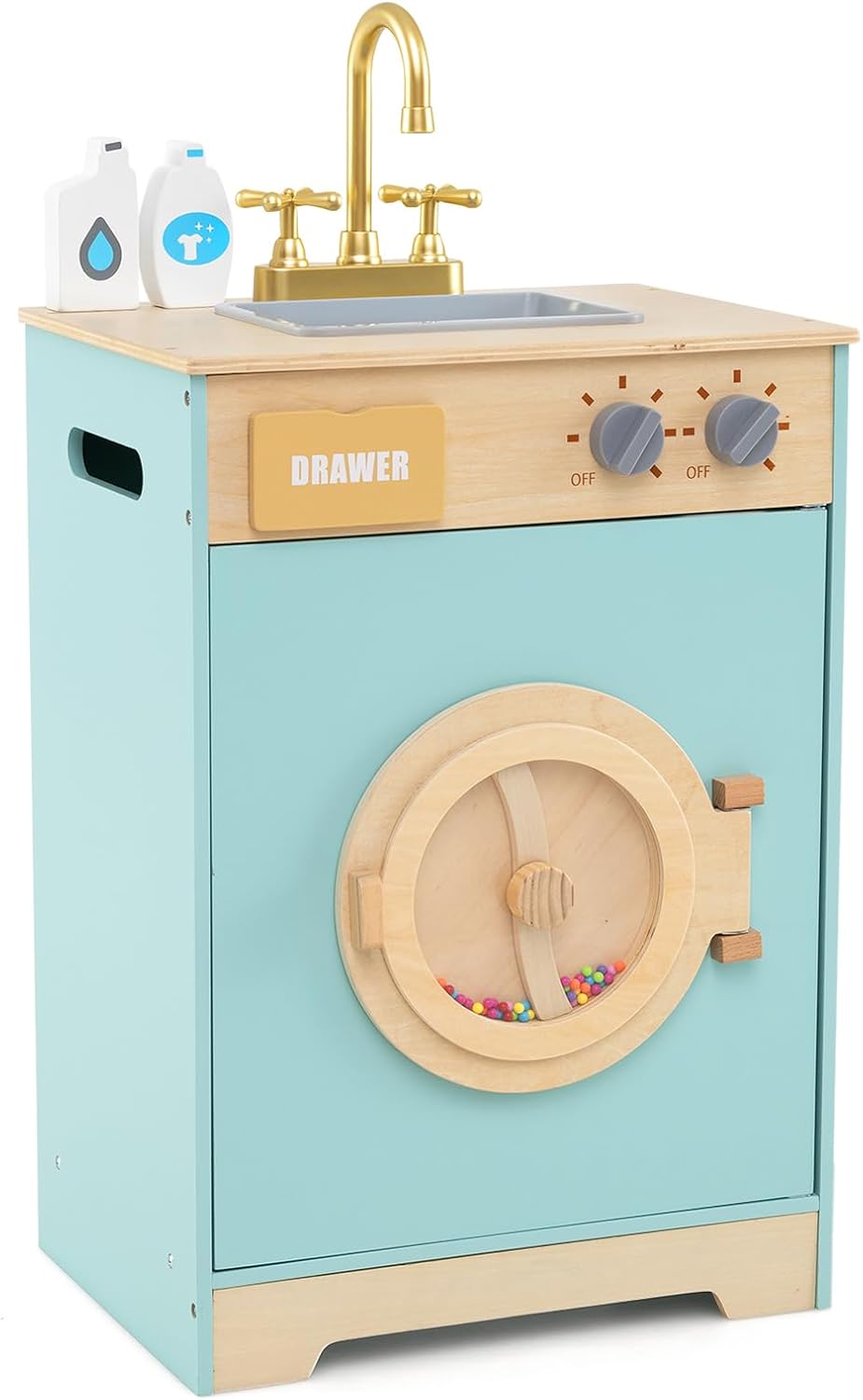 Lavatrice in legno per bambini, cucina giocattolo con bucato