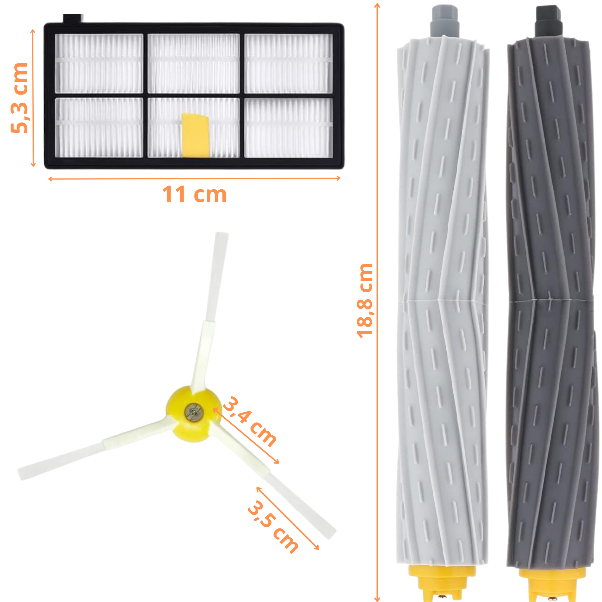 Pack accessoires pour iRobot Roomba Serie 800 900 850 860 870 880 890 960 971 980 990 Filtres/brosses latérales/rouleaux extracteurs - 3