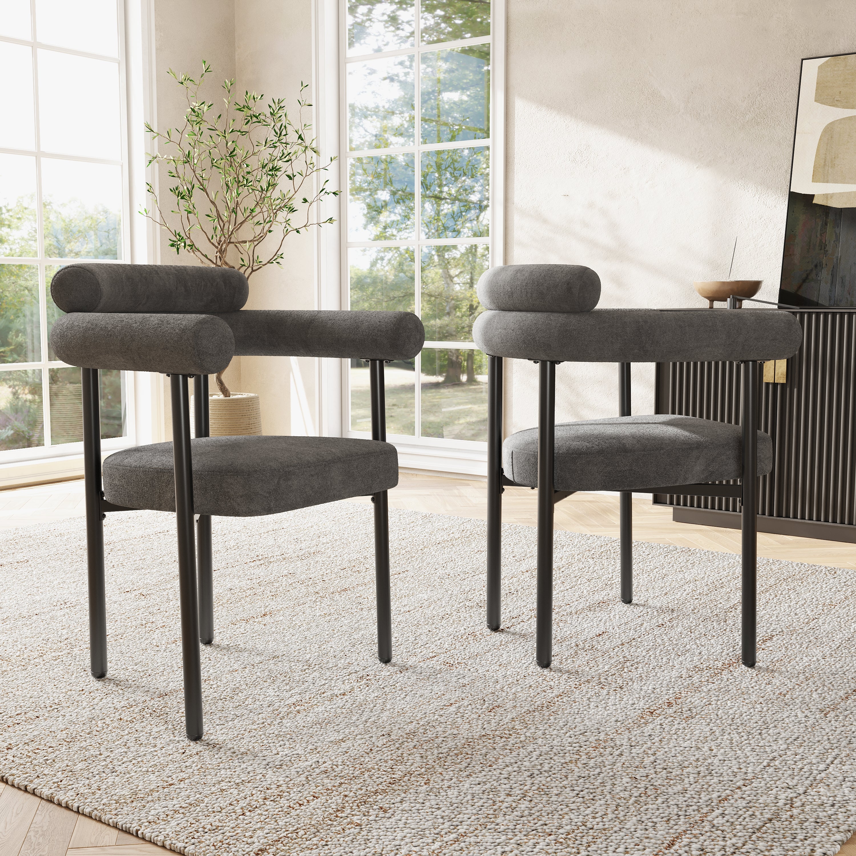 Set Di 2 Sedie Da Pranzo In Velluto Nero Con Braccioli - Eleganti E Versatili Per Soggiorno, Cucina E Ufficio - Gambe In Metallo Con Protezioni Antiscivolo - 6