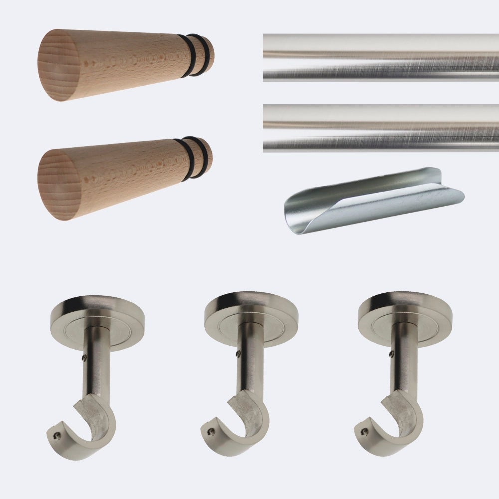 Kit Barre à Rideaux 2m50 Tendance Diam. 20mm Nickel Mat Embouts Cylindre 2ST - Boulet | Fixation Murale Élégante