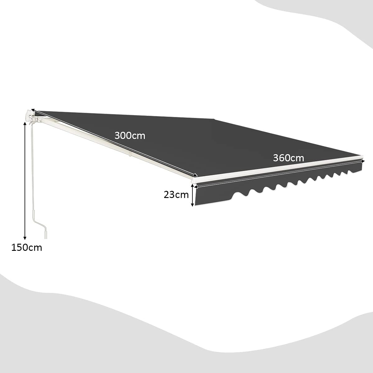 Store Banne Manuel 3,6Mx3M, Auvent de Terrasse Extérieur et Tissu Résistant aux UV avec Manivelle et Angle Réglable 5-35° pour Balcon, Terrasse, Gris - 3