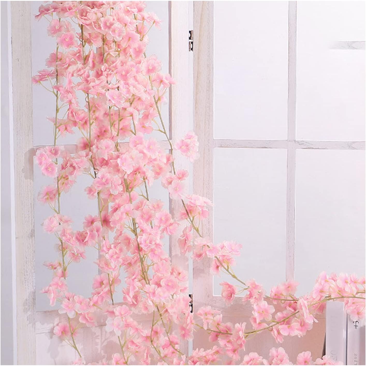 6 guirnaldas de ratán artificial de 1,8 m (rosa claro) - Decoración DIY para puertas, ventanas y bodas - Resistentes a los rayos UV y la humedad - 4