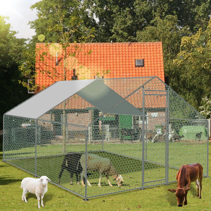 Galinheiro Galinheiro Aço galvanizado com rede com zona coberta com fechadura Galinheiro para pequenos animais 3 x 4 x 2 m 12m² - 9