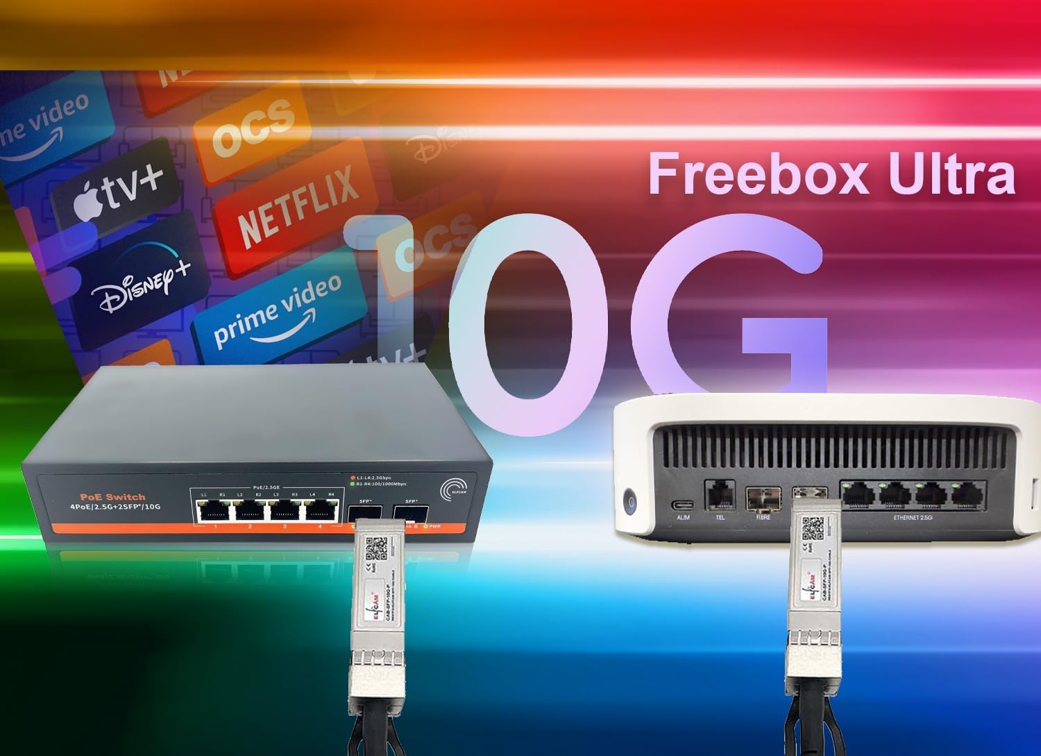 Elfcam – Switch PoE 10Gb/s Compatible Cisco, 2 Ports SFP+ 10G et 4 Ports RJ45 PoE 2,5G, Non Administrable Plug & Play - 6