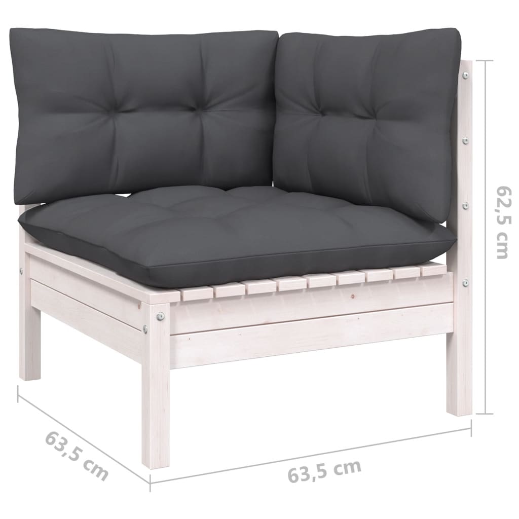 Maison Exclusive - Salon de jardin 3 pcs avec coussins Blanc Bois de pin massif - 9