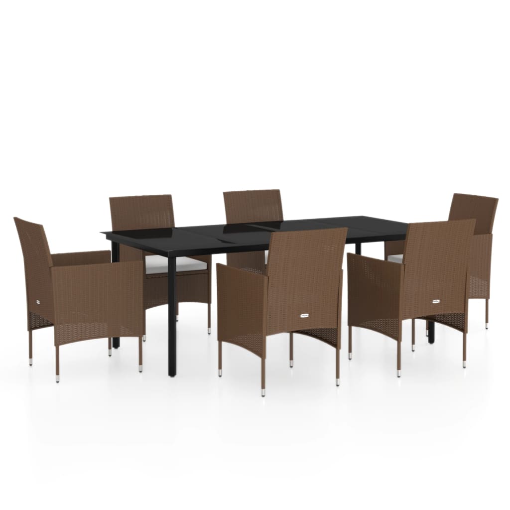 Maison Exclusive - Set da Pranzo da Giardino 7 pz con Cuscini Marrone e Nero - 2