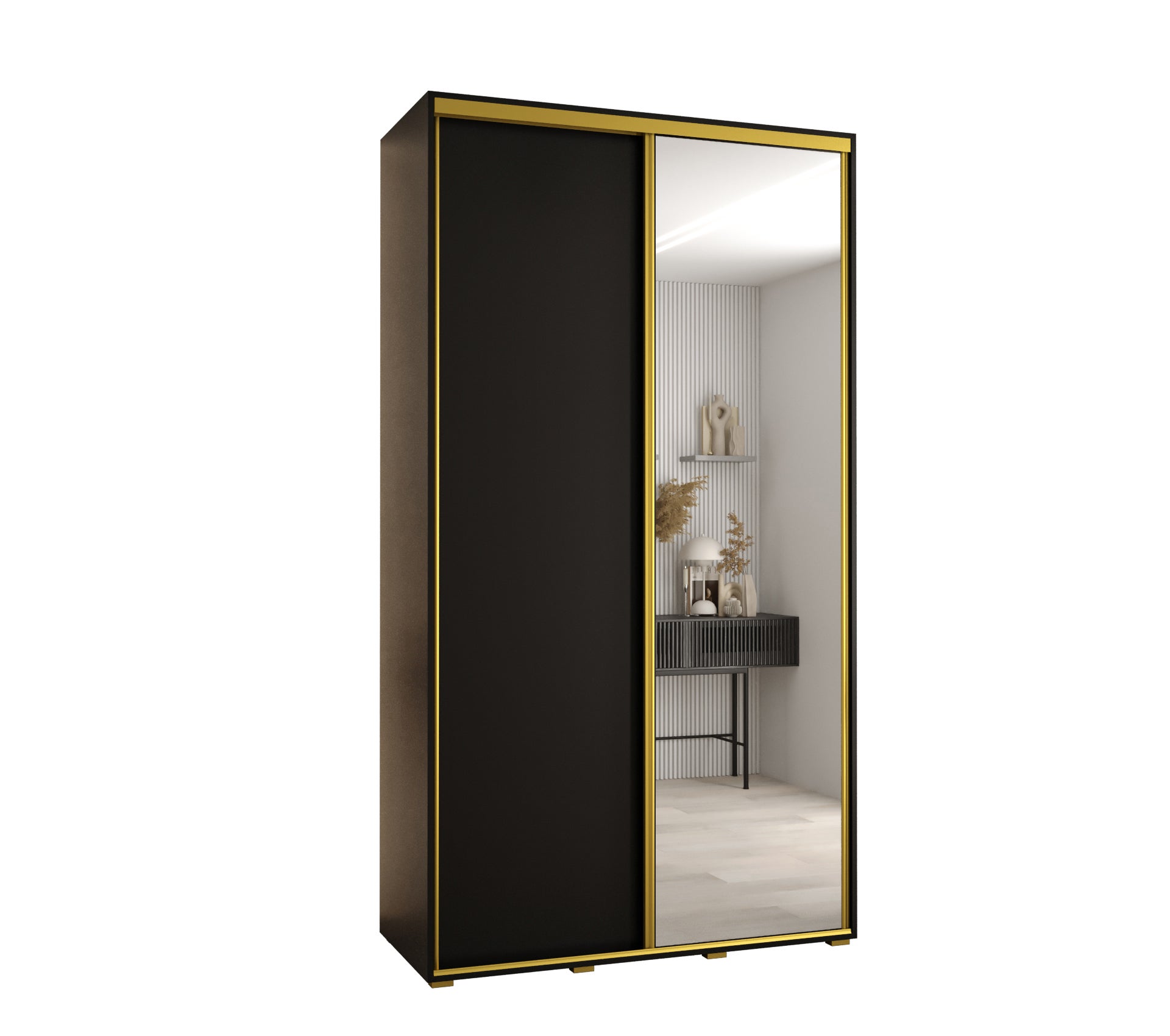 Szafa przesuwna z lustrem wysoka Davos 3 130 x 45 x 235,2 cm czarny + czarny + u. złoty - Abiks Meble