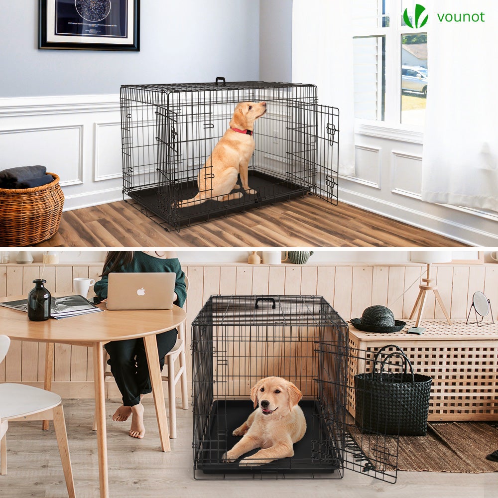Cage pour chien pliable avec 2 portes verrouillable plateau amovible 107x70x78cm VOUNOT® - 3