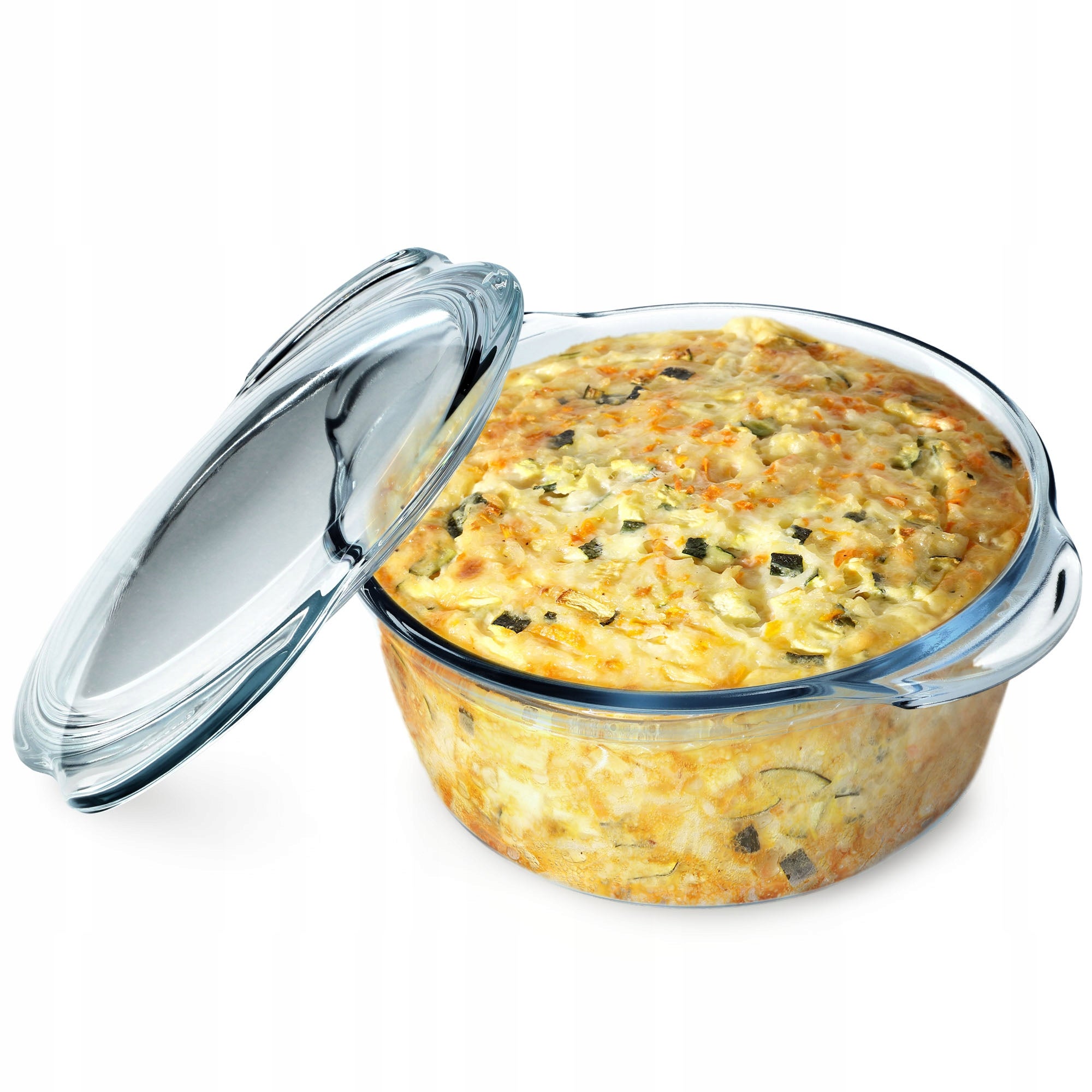 NACZYNIE ŻAROODPORNE MAŁE Z POKRYWKĄ 2,15 L DO ZAPIEKANIA OKRĄGŁE SZKLANE