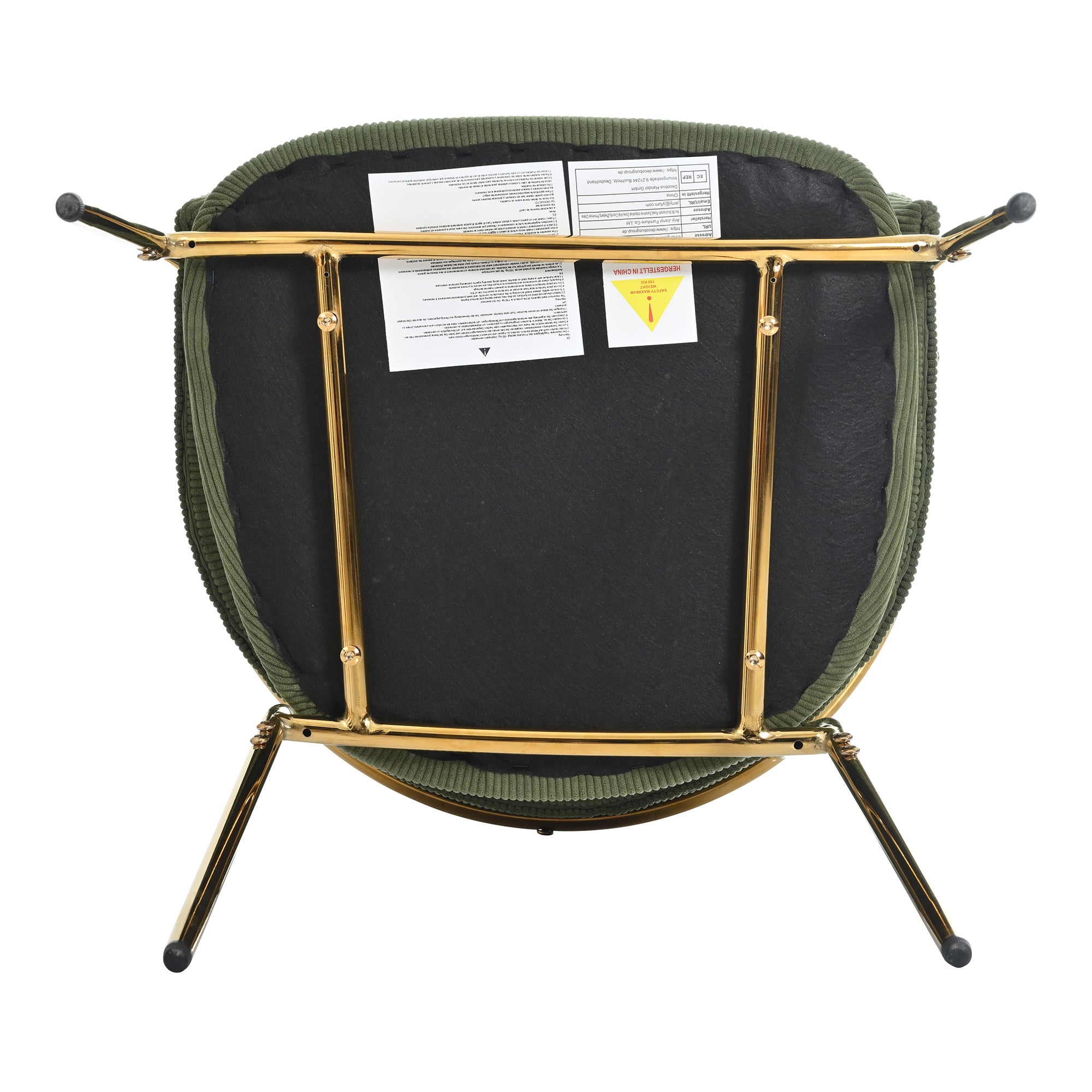 Lot de 2 chaises de salle à manger avec accoudoirs - 55 x 55 x 80 cm - Velours côtelé et pièds en métal doré - Vert - 7