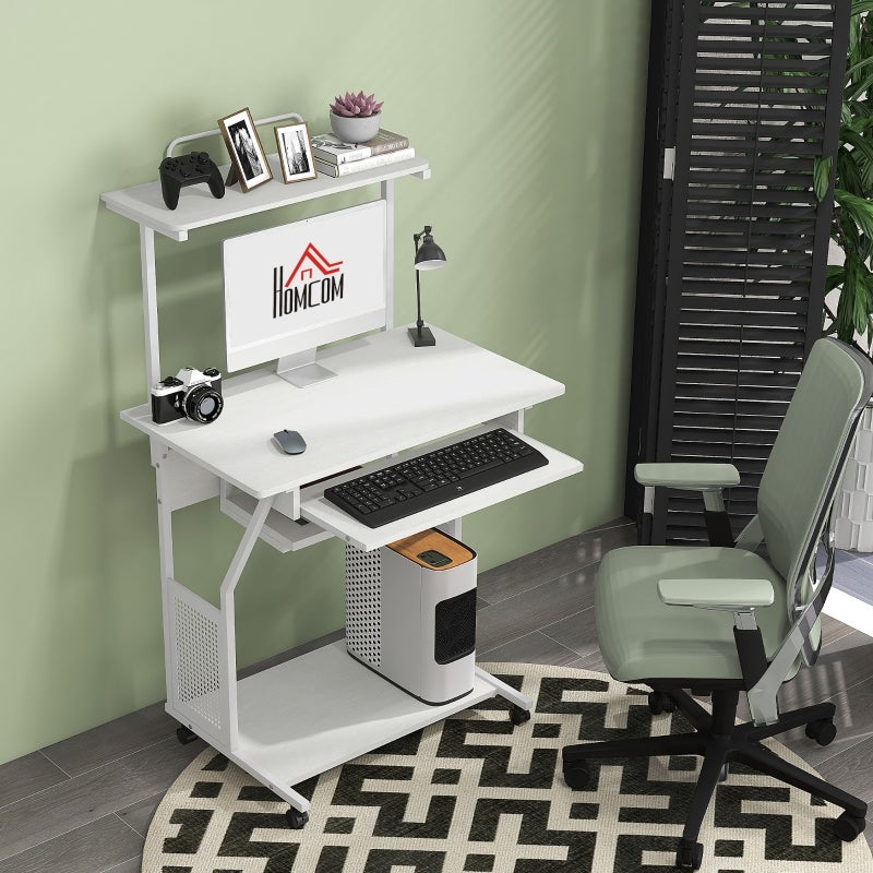 Bureau d'ordinateur roulant avec étagères de rangement, poste de ...