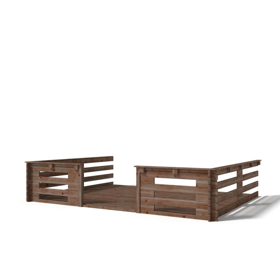 Terasă din lemn cu balustradă pentru pavilion din lemn – 12 m² – 4 m x 3 m – tratată – culoare: maro – DOM542