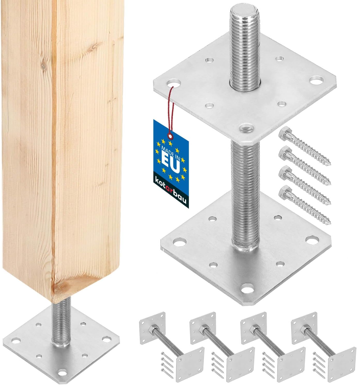 Zestaw 4x podstawa słupa 110x110x250 mm regulacja wysokości pręt gwint m24 - KOTARBAU